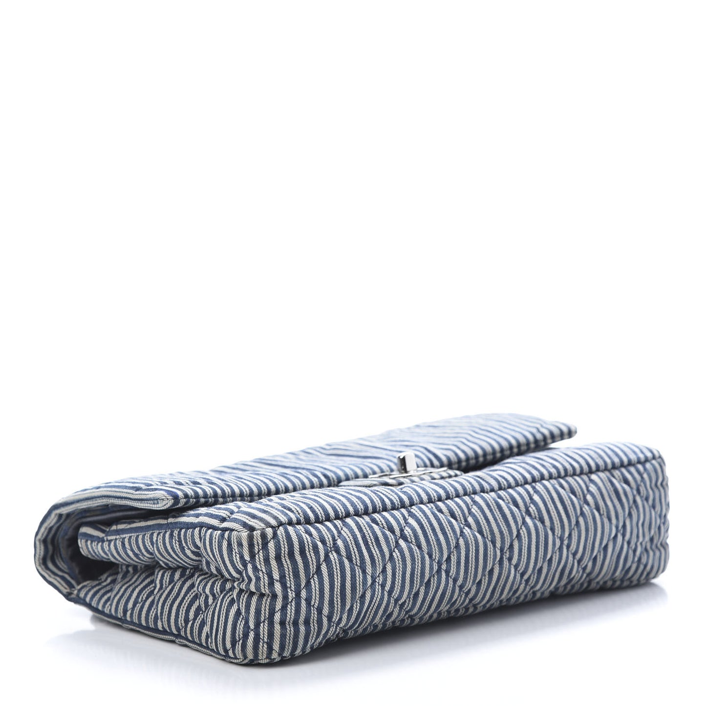 Denim Striped Quilted Medium Double Flap Navy White