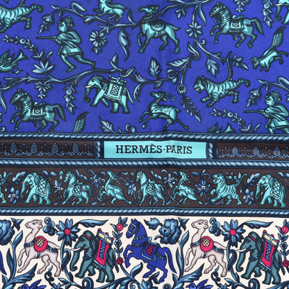 Hermes Silk Chasse En Inde Scarf 90 Gris Bleu dur Craie Aqua 2 of 4