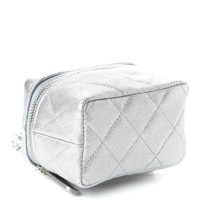 Chanel Metallic Caviar Quilted Mini Top Handle Vanity With Chain Silver 4 of 11