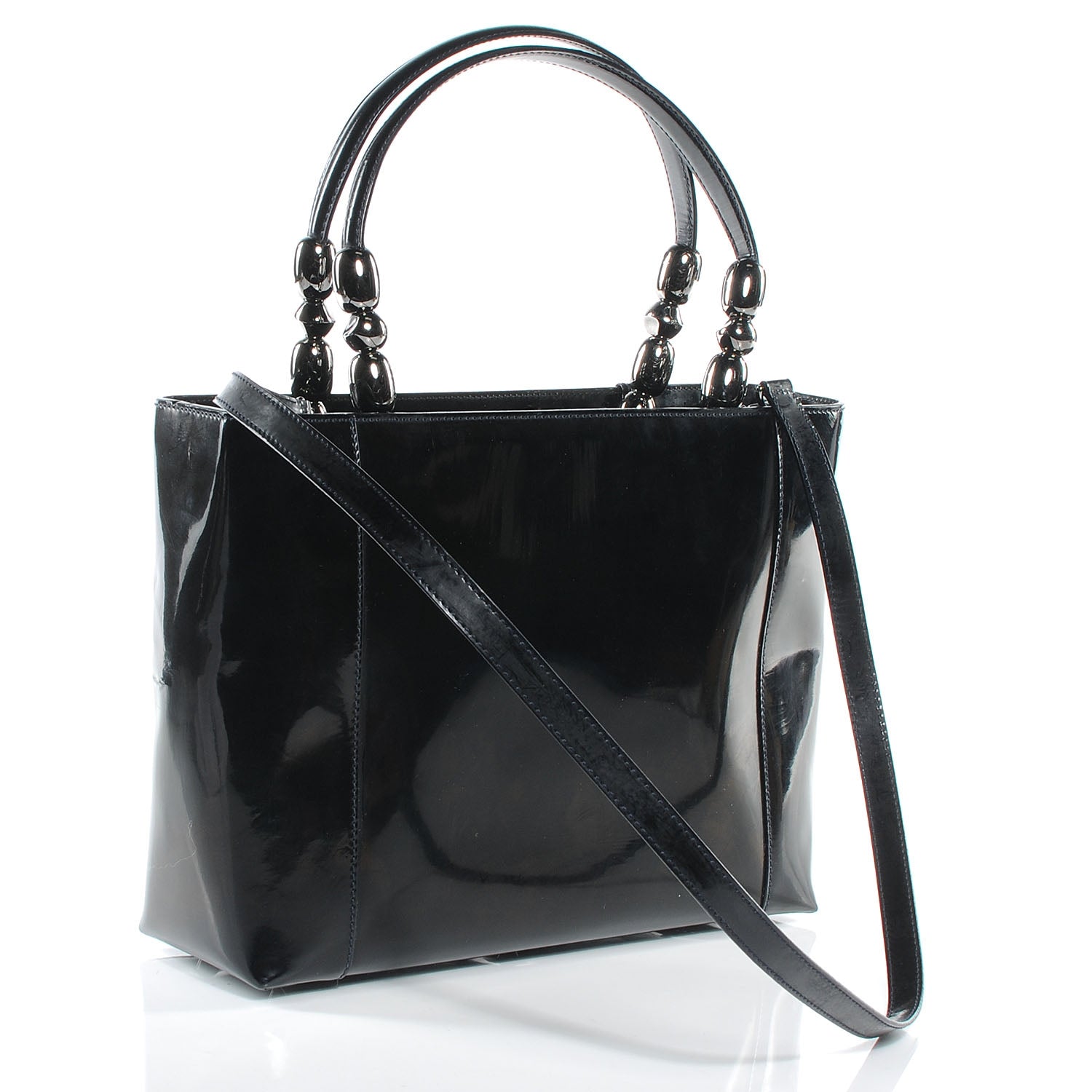 Christian Dior Patent Chrome Beaded Malice Tote Black 3 of 7