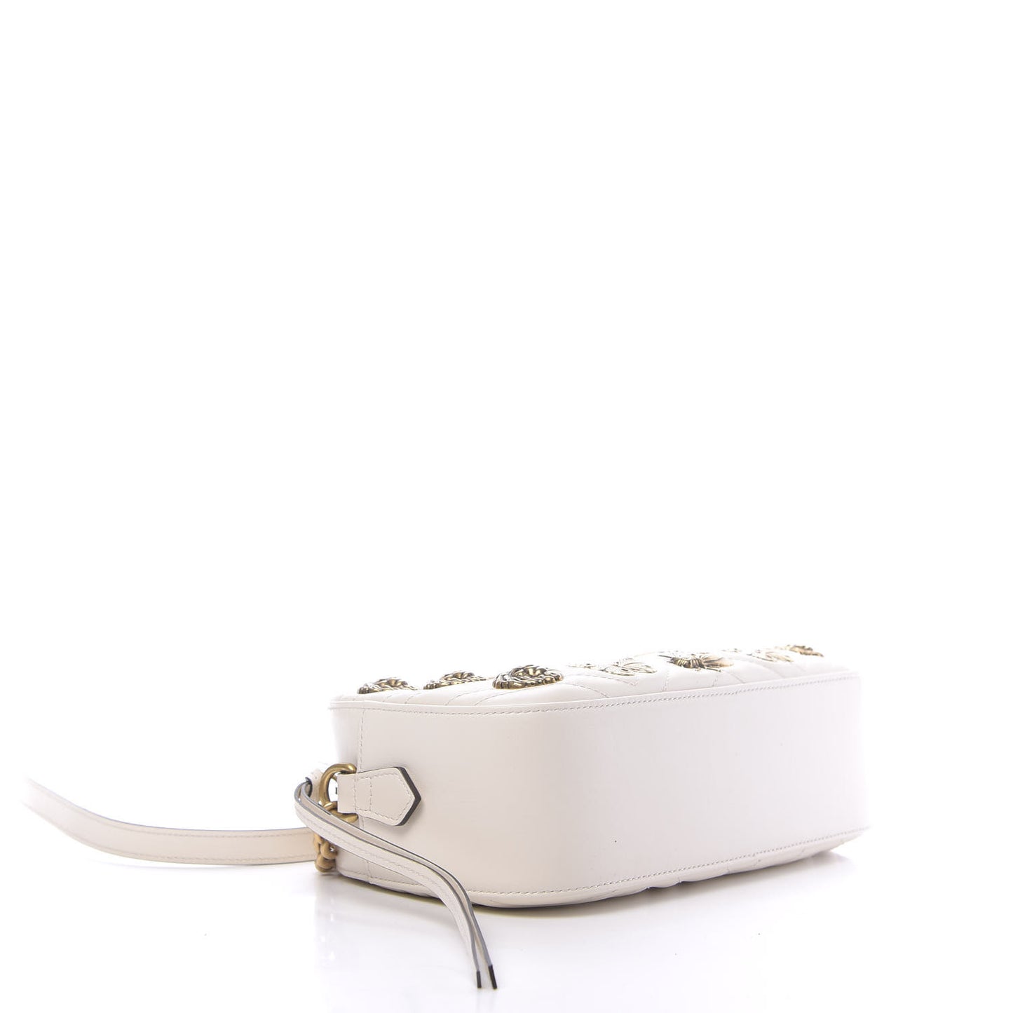 Calfskin Matelasse Animal Studs Small GG Marmont Chain Shoulder Bag White