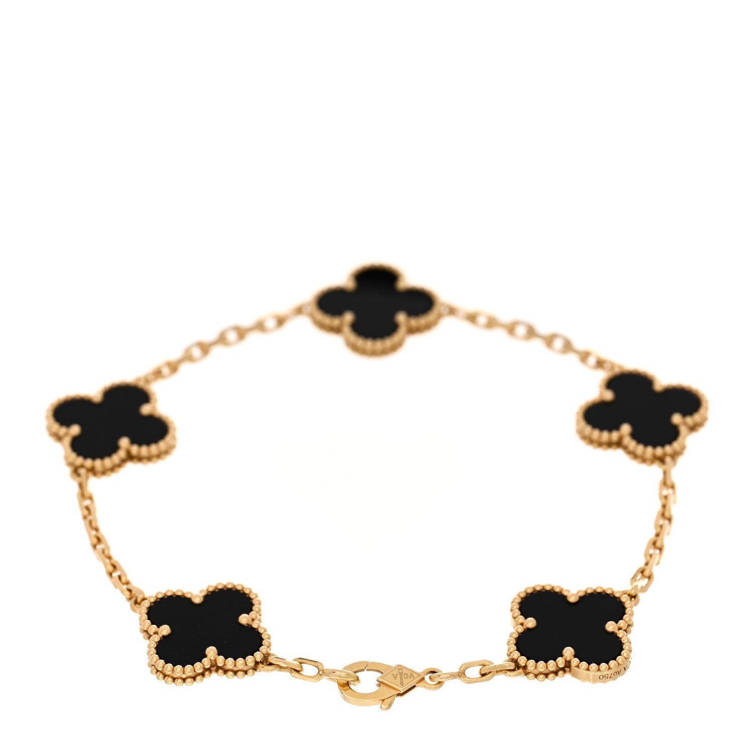 Van Cleef & Arpels 18K Yellow Gold Black Onyx 5 Motifs Vintage Alhambra Bracelet 2 of 5