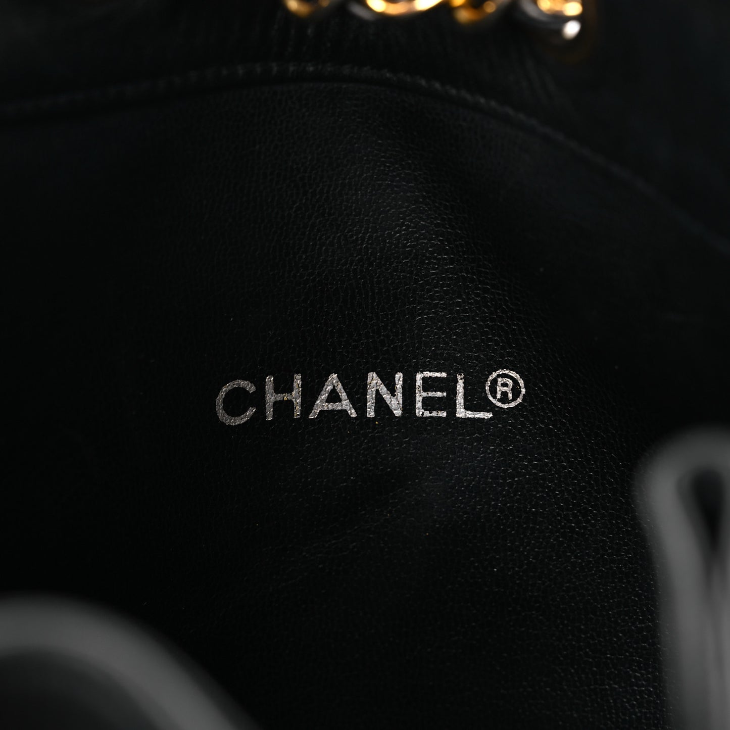 Lambskin Quilted Drawstring Bucket Bag Black