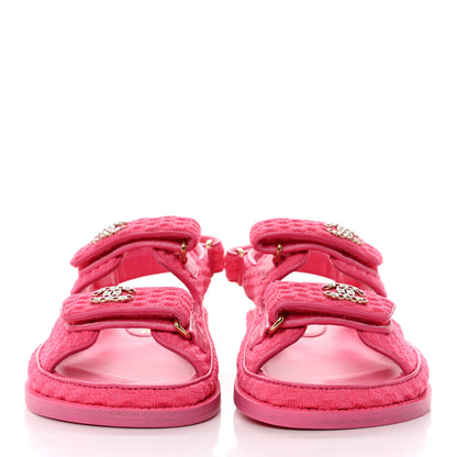 Chanel Knit Fabric Velcro Dad Sandals 36 Pink 2 of 9