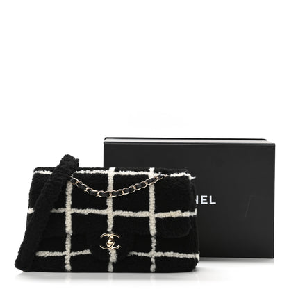 Chanel Shearling Lambskin Large Fluffy Tartan Single Flap Black White 11 of 11