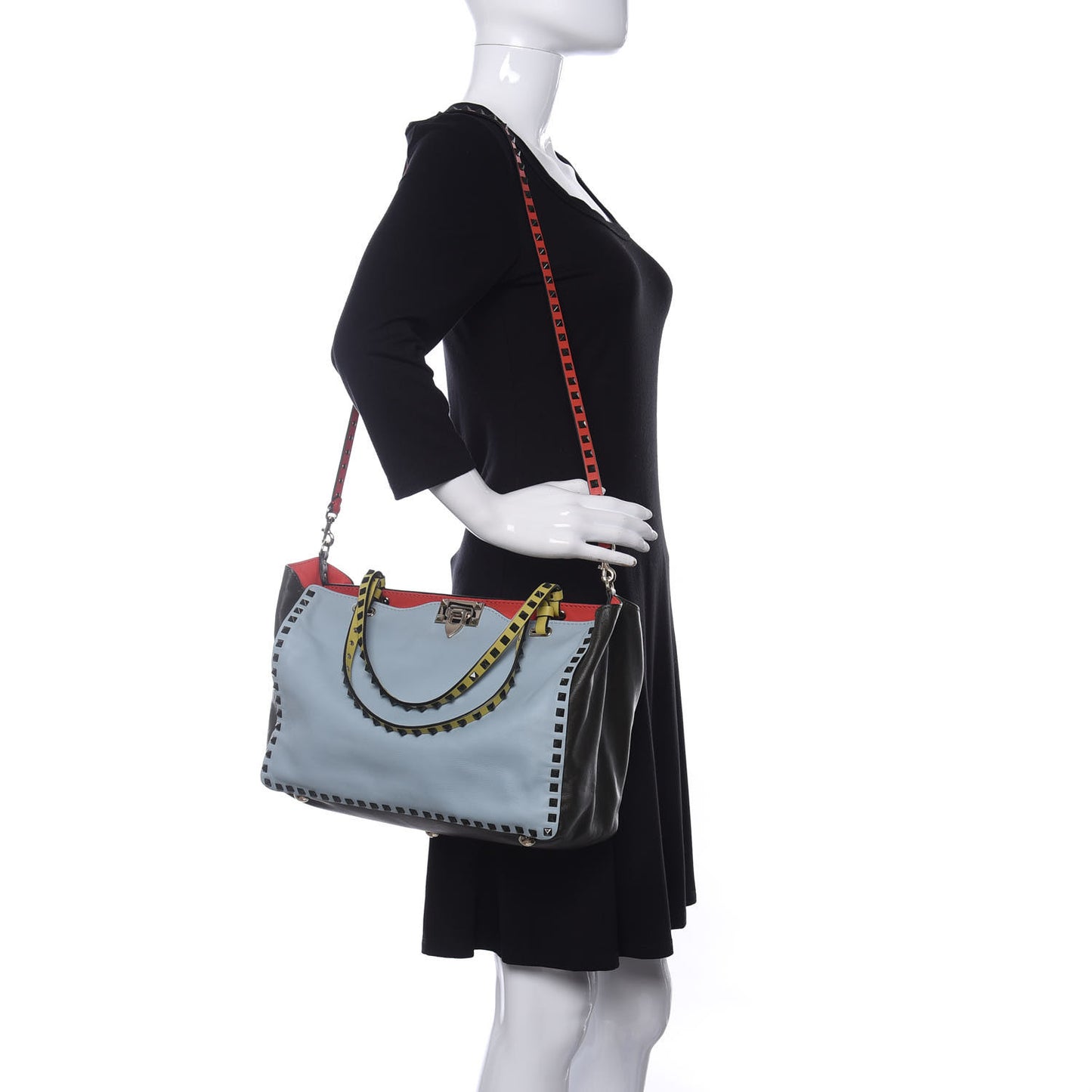 Vitello Colorblock Medium Rockstud Tote Multicolor