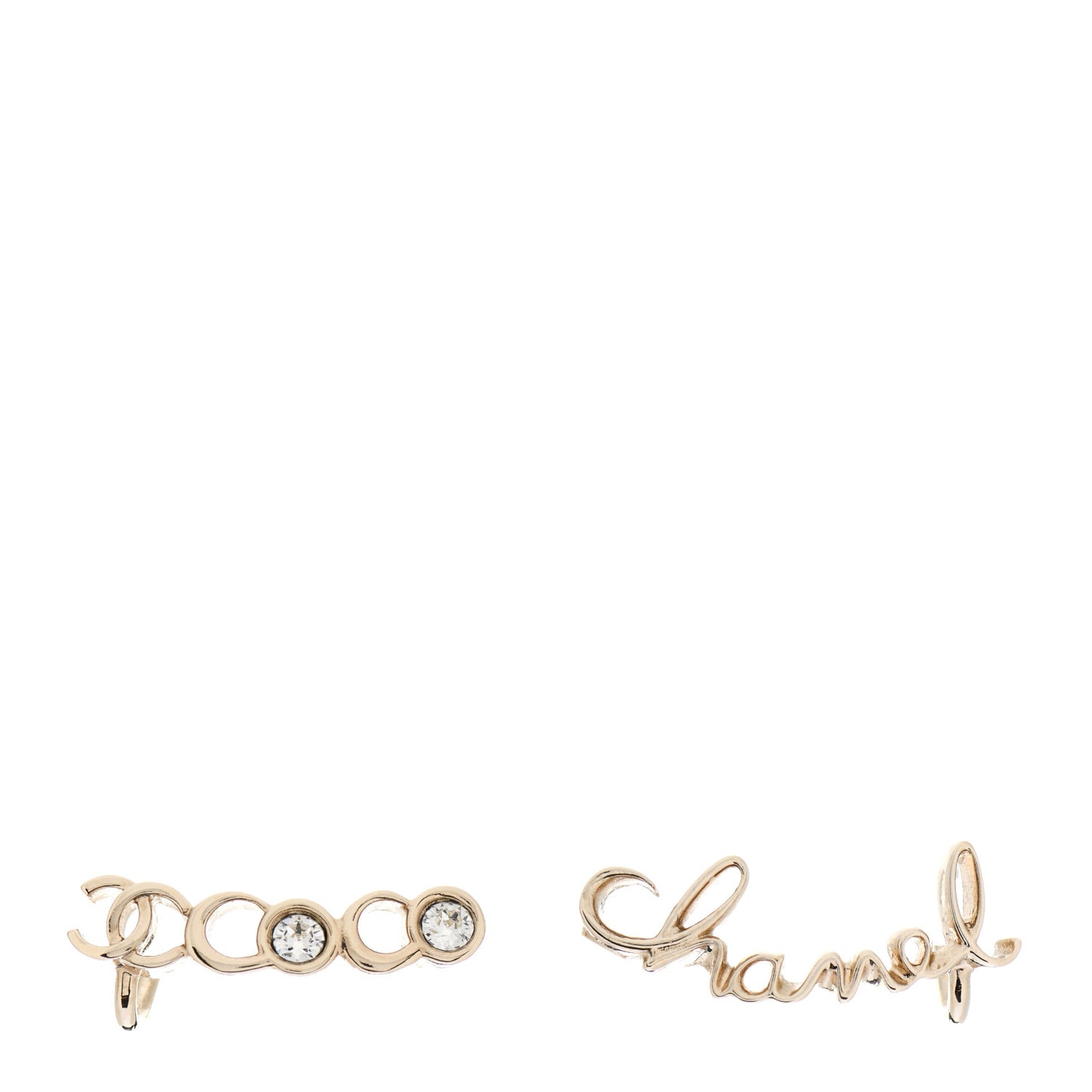 Metal Crystal Coco Script CC Climber Earrings Gold