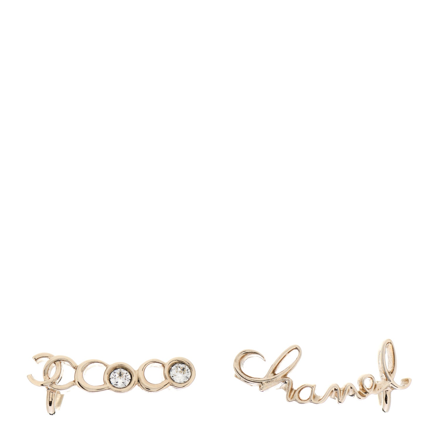 Chanel Metal Crystal Coco Script CC Climber Earrings Gold 1 of 5