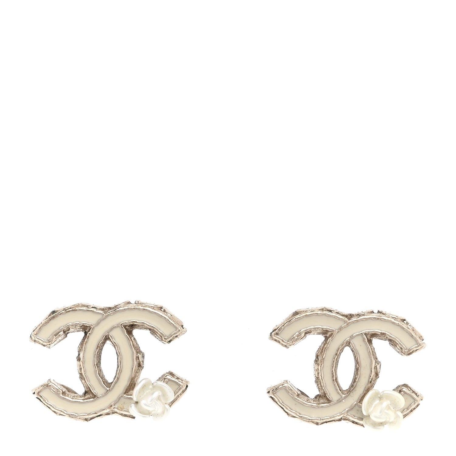 Chanel Enamel CC Camellia Earrings White Gold 1 of 10