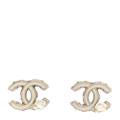 Chanel Enamel CC Camellia Earrings White Gold 1 of 10