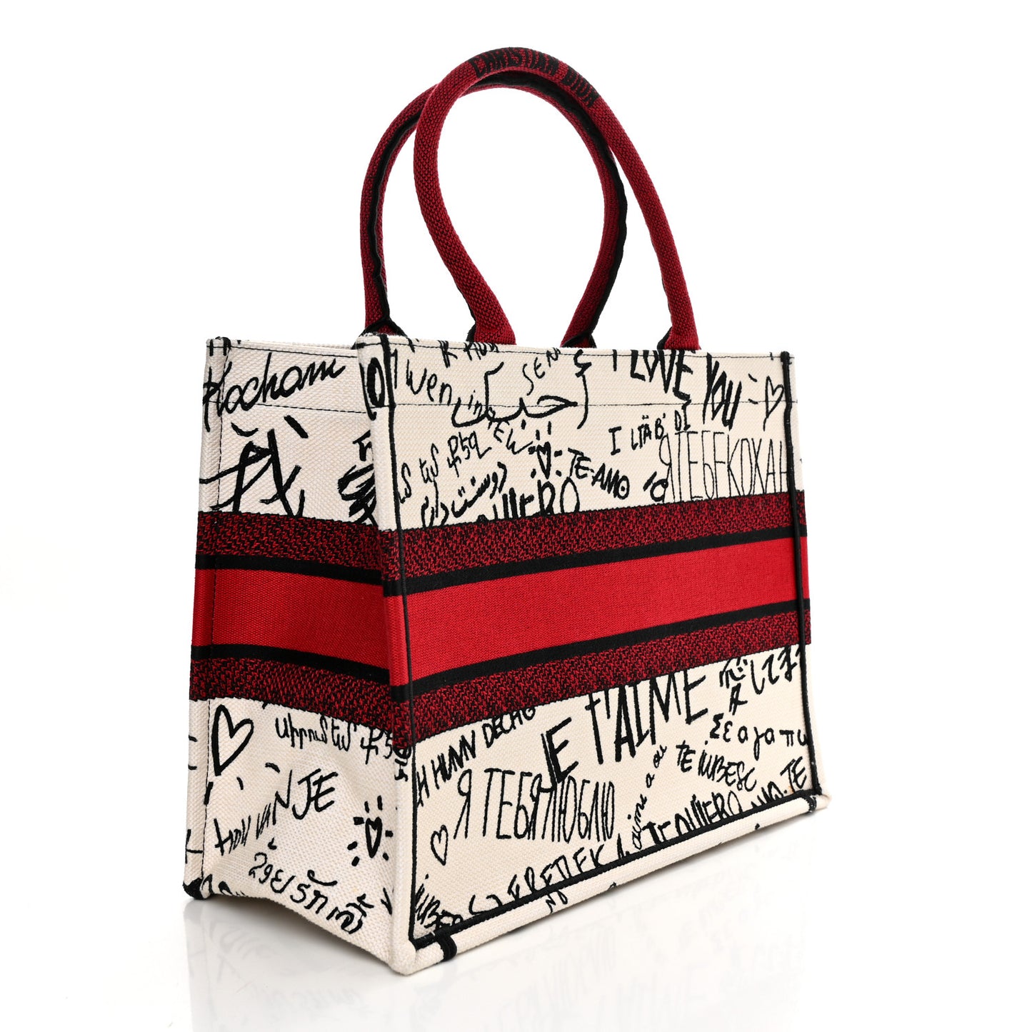 Canvas Embroidered Medium Dioramour Graffiti Book Tote Latte Multicolor