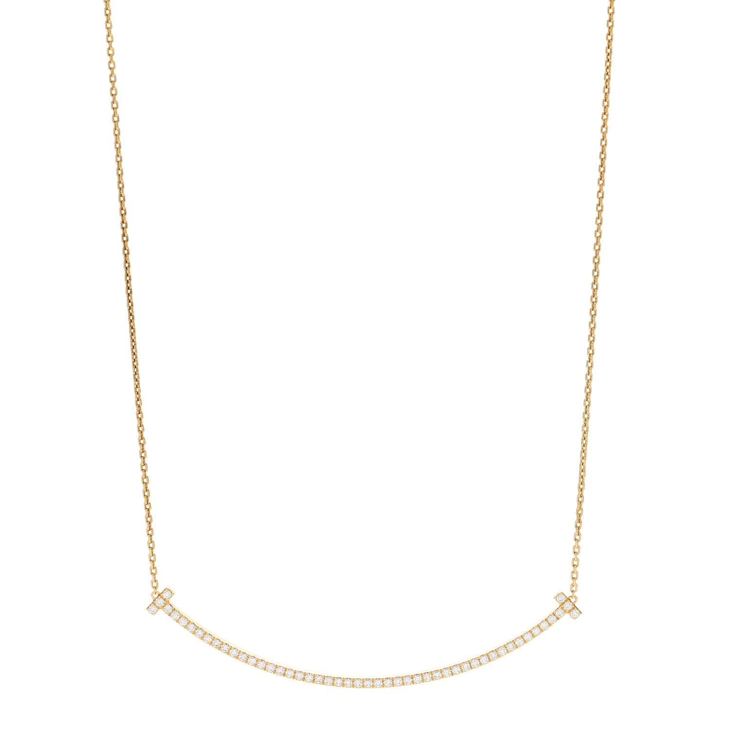 Tiffany 18K Yellow Gold Diamond Extra Large T Smile Pendant Necklace 1 of 6
