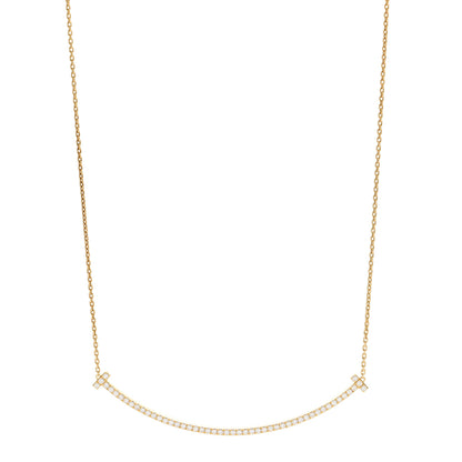 Tiffany 18K Yellow Gold Diamond Extra Large T Smile Pendant Necklace 1 of 6