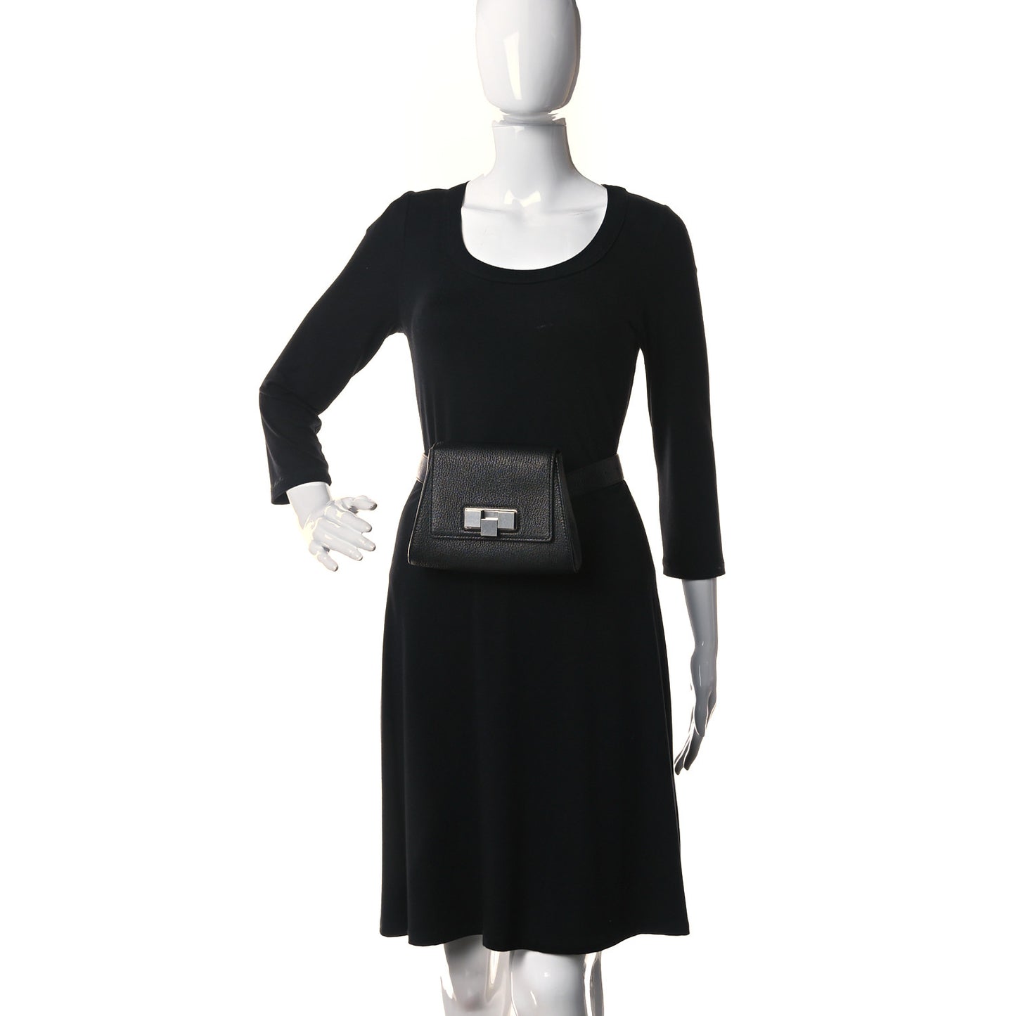 Grained Calfskin Geometric Belt Bag Black