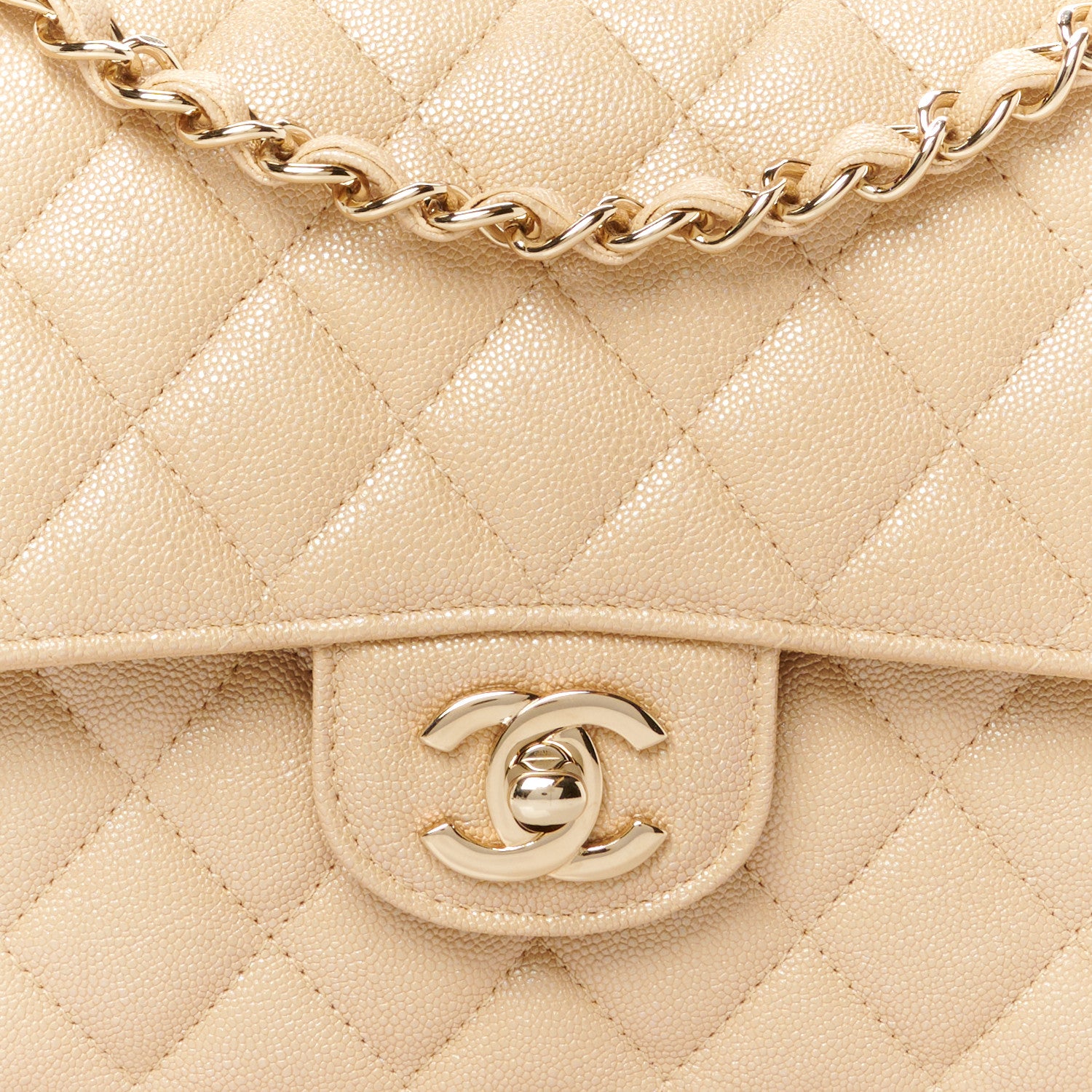 Chanel Iridescent Caviar Quilted Medium Double Flap Beige 9 of 11