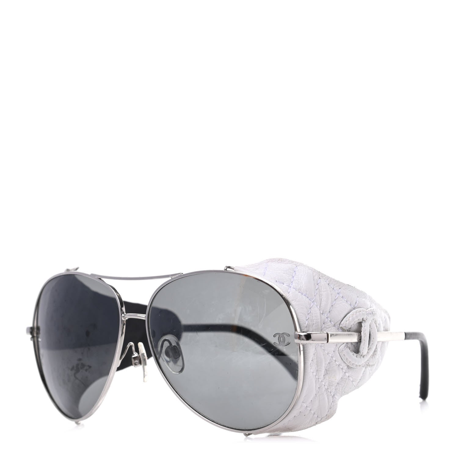 Chanel Titanium Lambskin CC Pilot Sunglasses White 1 of 5