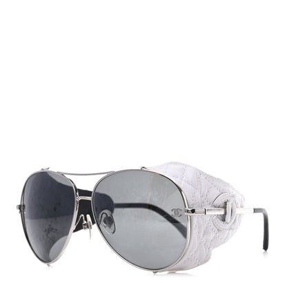 Chanel Titanium Lambskin CC Pilot Sunglasses White 1 of 5
