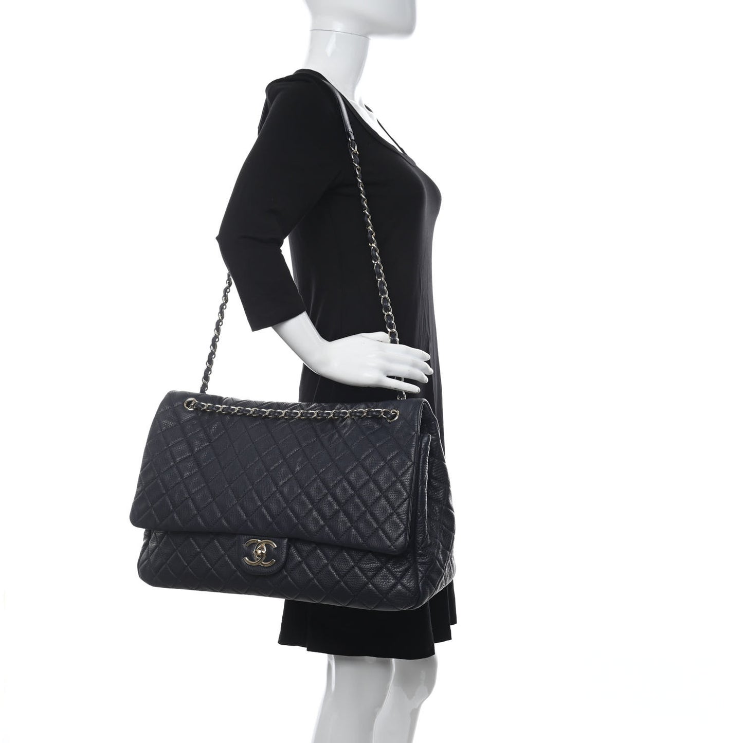 Calfskin Quilted XXL Travel Flap Bag Navy