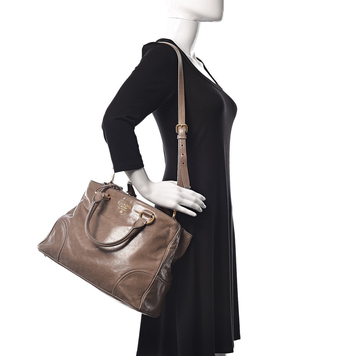 Prada Vitello Shine Top Handle Bag Argilla 2 of 11