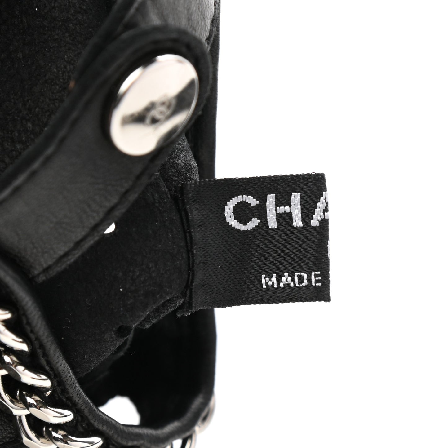 Lambskin Chain Fingerless Gloves 7 Black