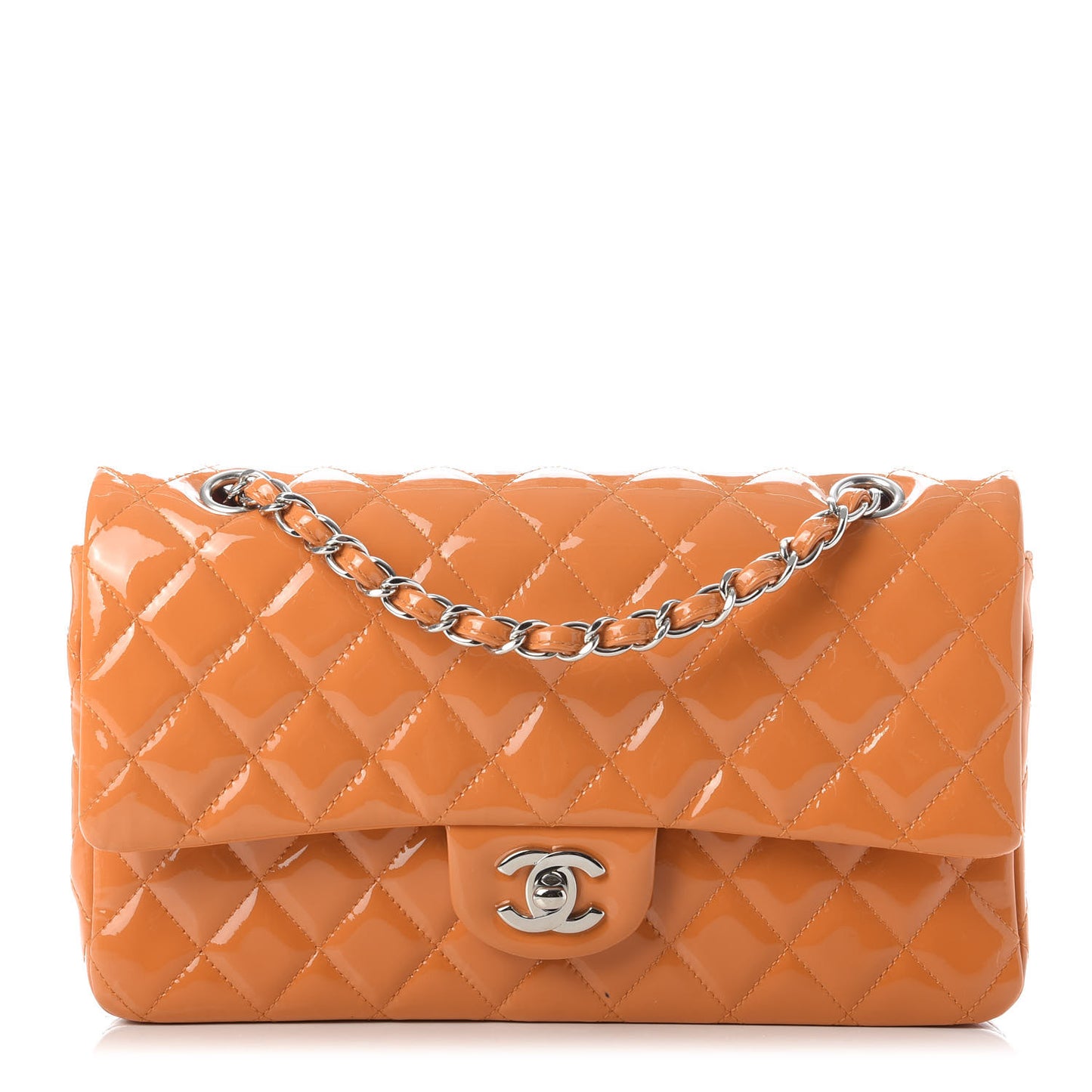 Patent Quilted Medium Double Flap Orange