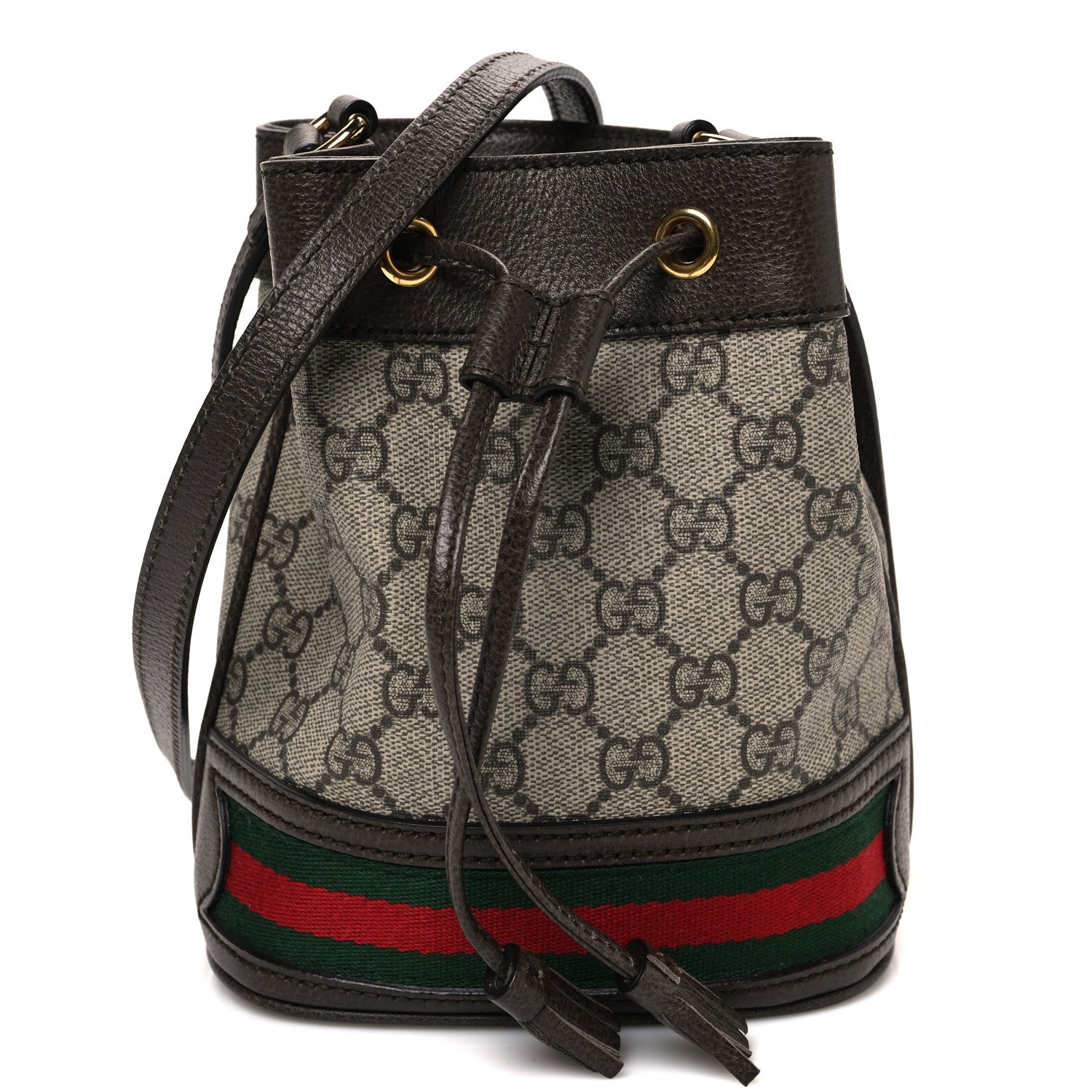 Gucci GG Supreme Monogram Web Mini Ophidia Bucket Bag Brown 1 of 10