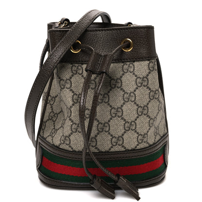Gucci GG Supreme Monogram Web Mini Ophidia Bucket Bag Brown 1 of 10