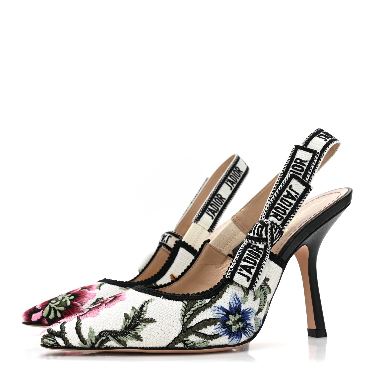 Christian Dior Ribbon Petites Fleurs Embroidered J'Adior Slingback 100mm Pumps 37 Off White 3 of 9