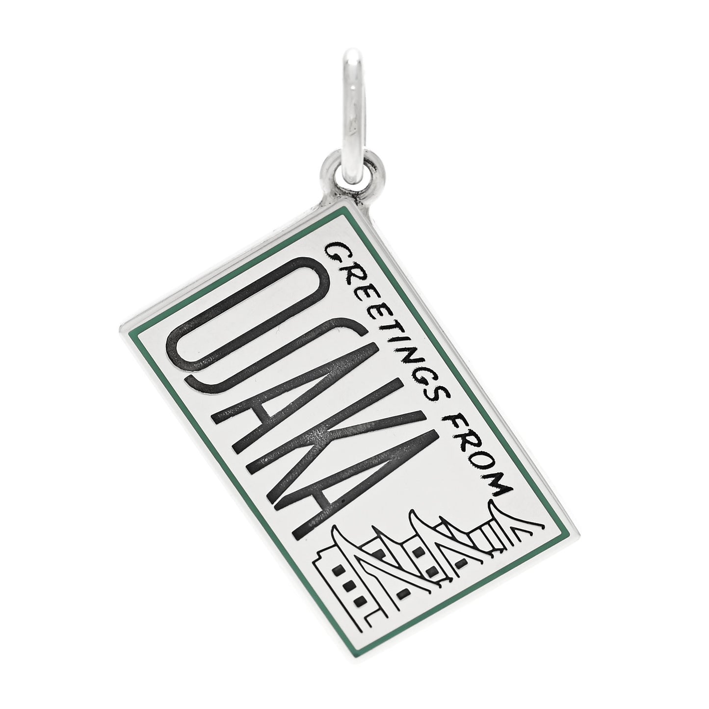 Sterling Silver Enamel Osaka Postcard Charm Blue