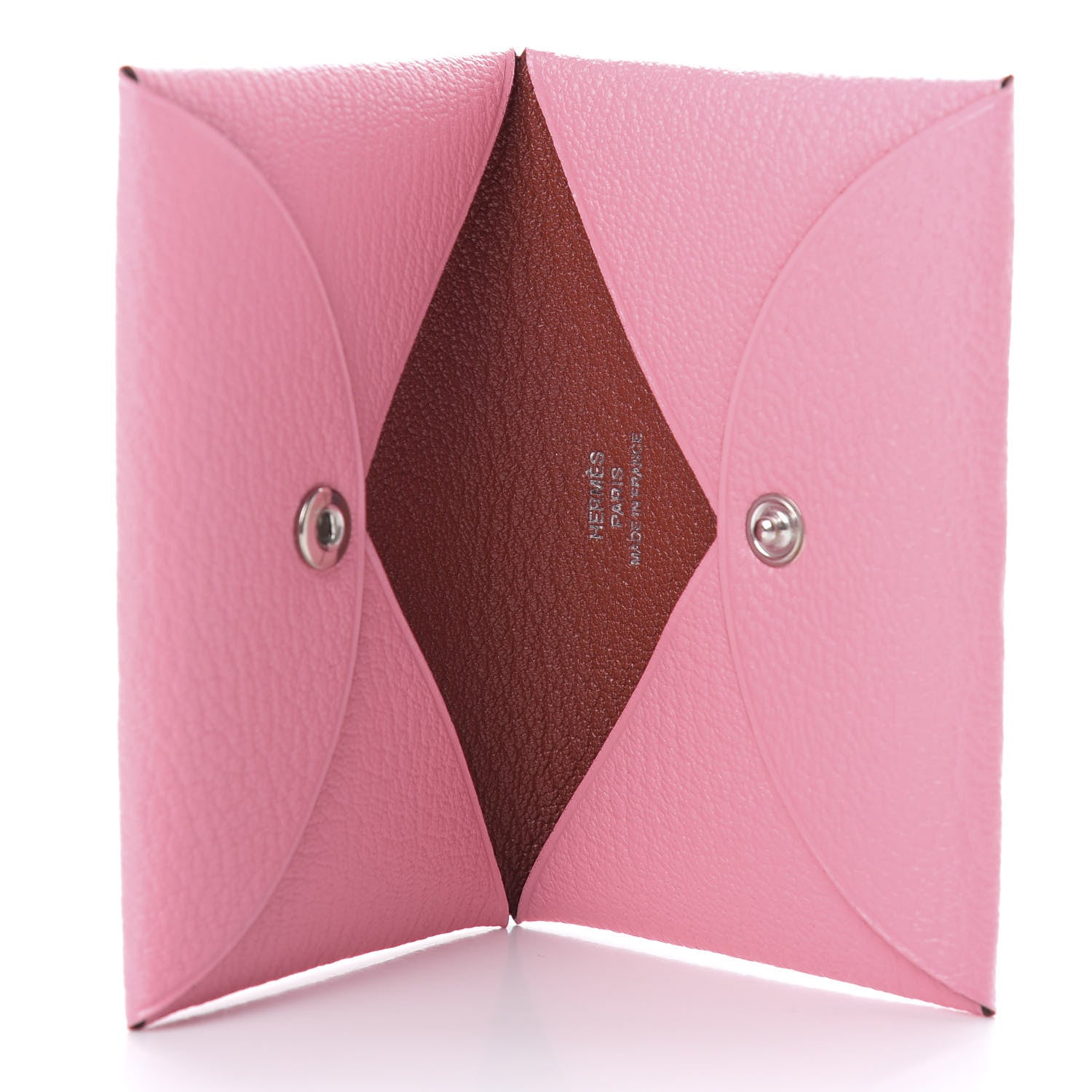 Hermes Chevre Verso Calvi Card Case Rose Confetti Brique 5 of 7