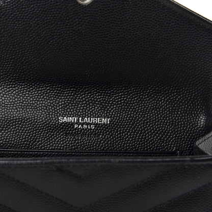 Saint Laurent Grain De Poudre Matelasse Chevron Small Monogram Envelope Wallet Black 5 of 6