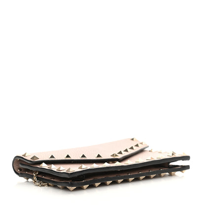 Valentino Garavani Pebbled Calfskin Rockstud Envelope Wallet on Chain Poudre 4 of 13