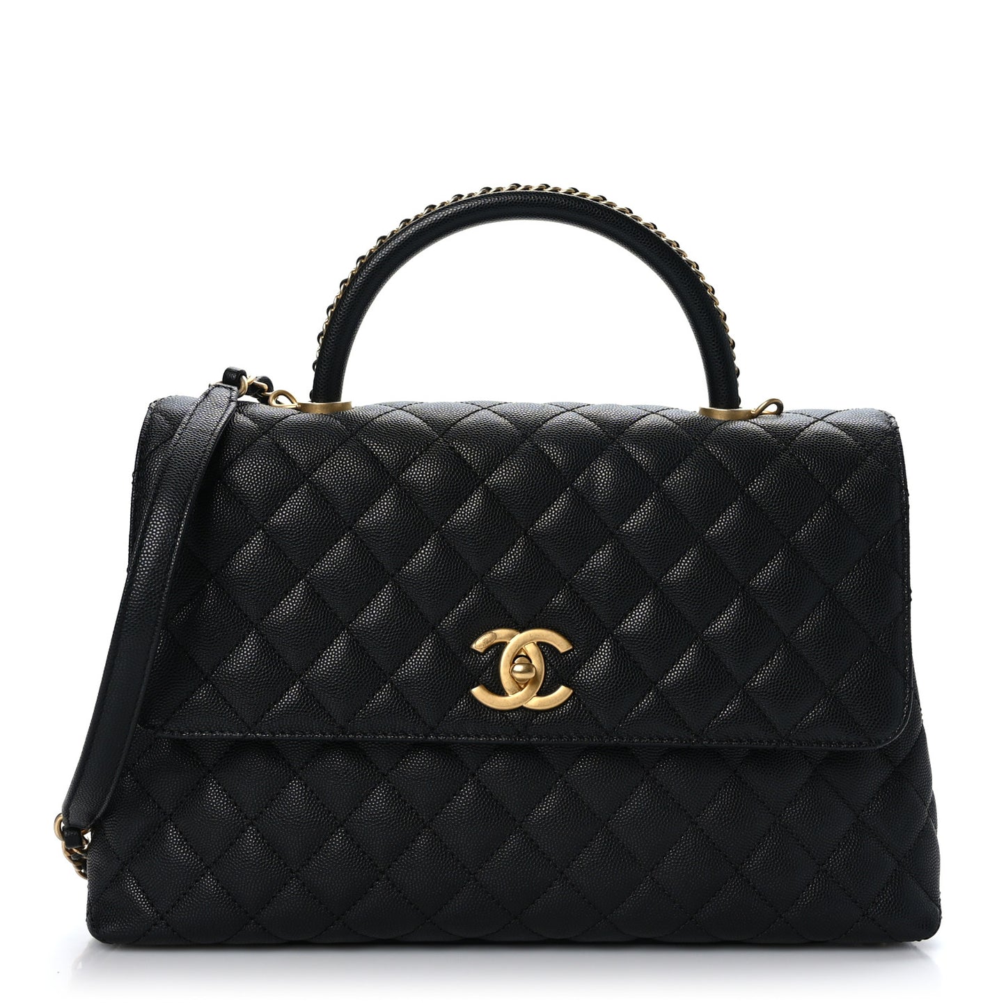 Caviar Quilted Medium Coco Chain Handle Flap Black