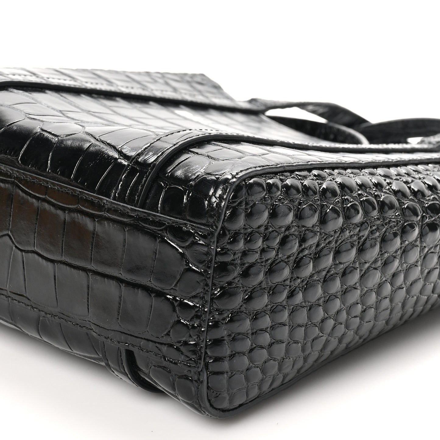 Shiny Calfskin Logo Crocodile Embossed XXS Everyday Tote Black