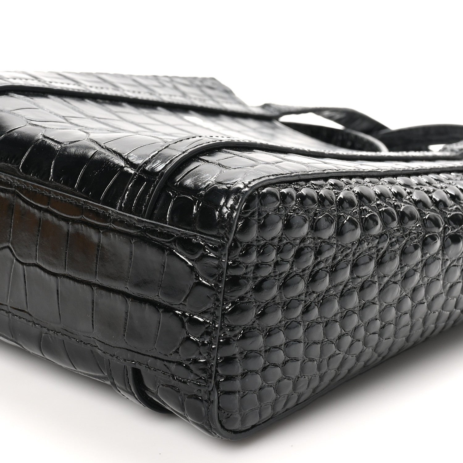 Balenciaga Shiny Calfskin Logo Crocodile Embossed XXS Everyday Tote Black 9 of 9