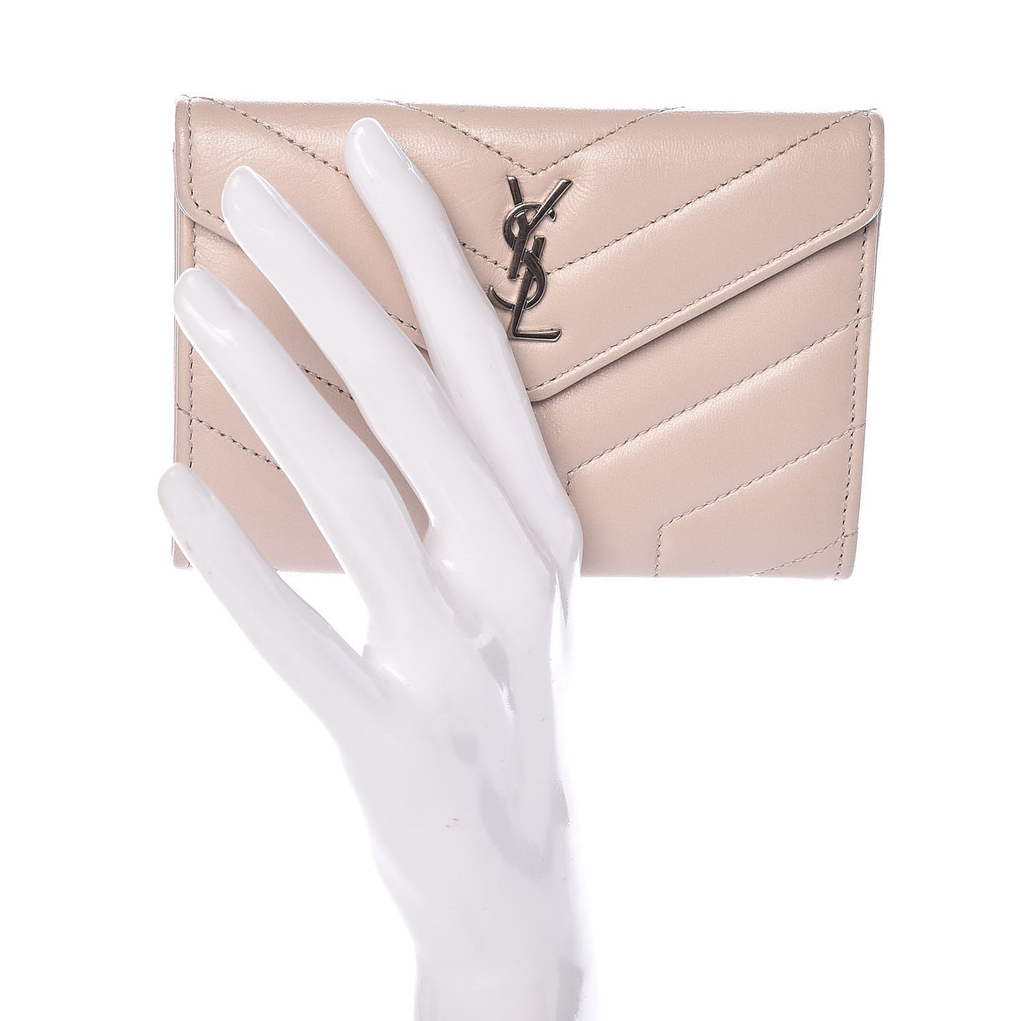 Nappa Matelasse Chevron Small Monogram Envelope Wallet Nude Powder
