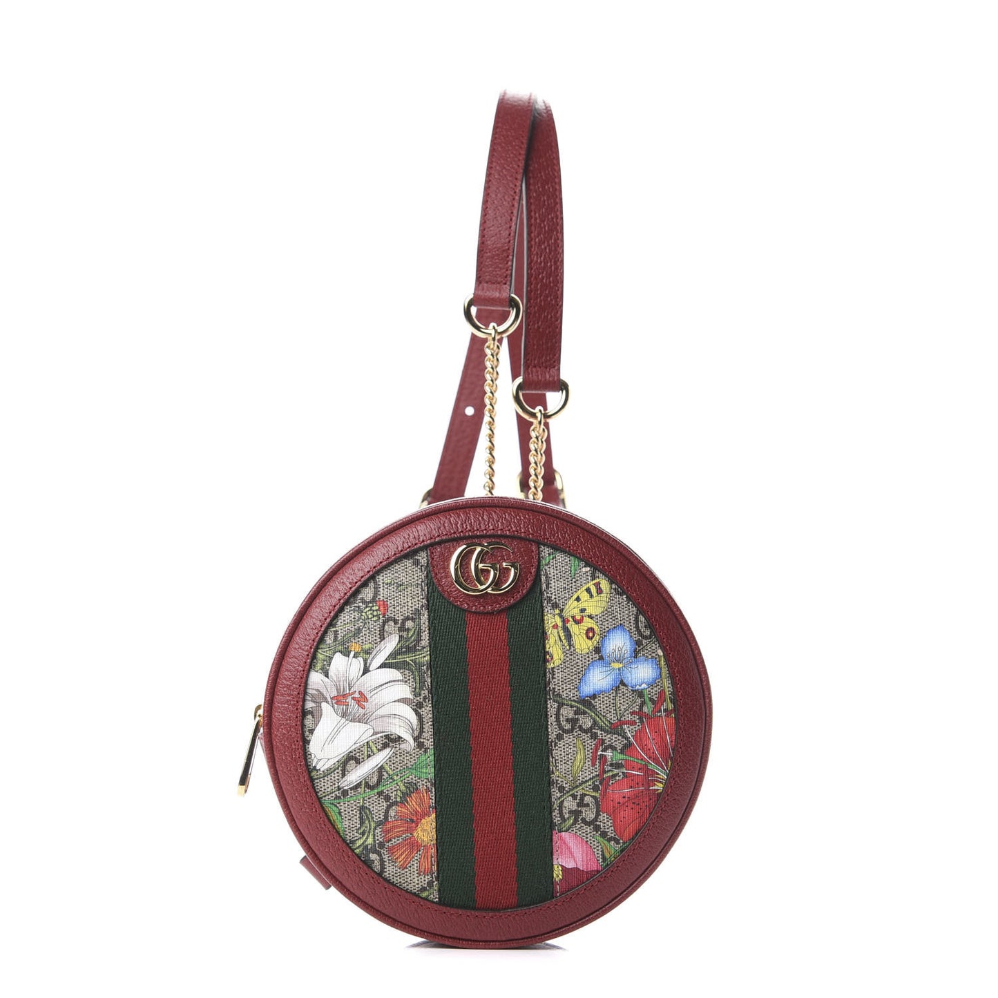 GG Supreme Monogram Web Flora Mini Ophidia Round Backpack Red