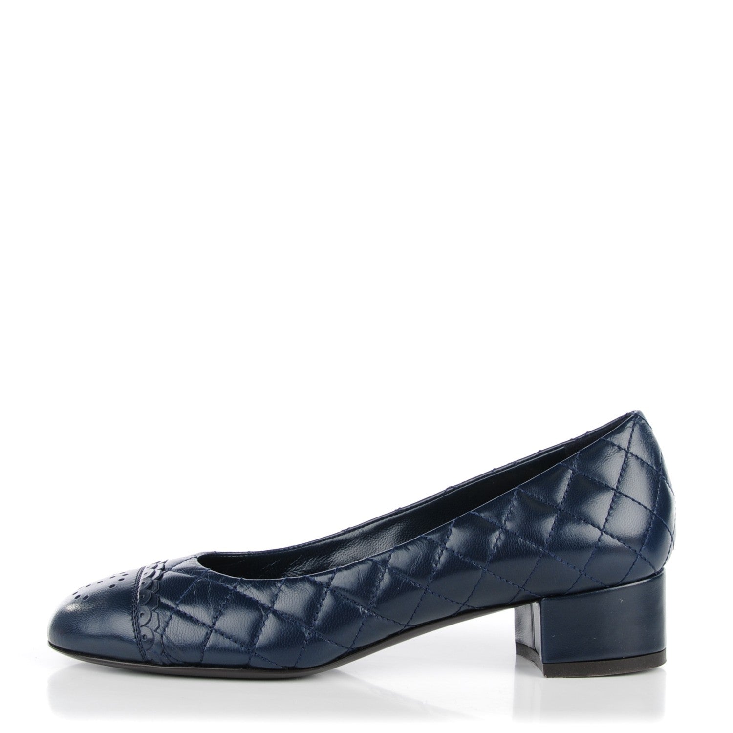 Chanel Lambskin Quilted CC Cap Toe Low Heel Ballerina Pumps 35 Navy Blue 1 of 9