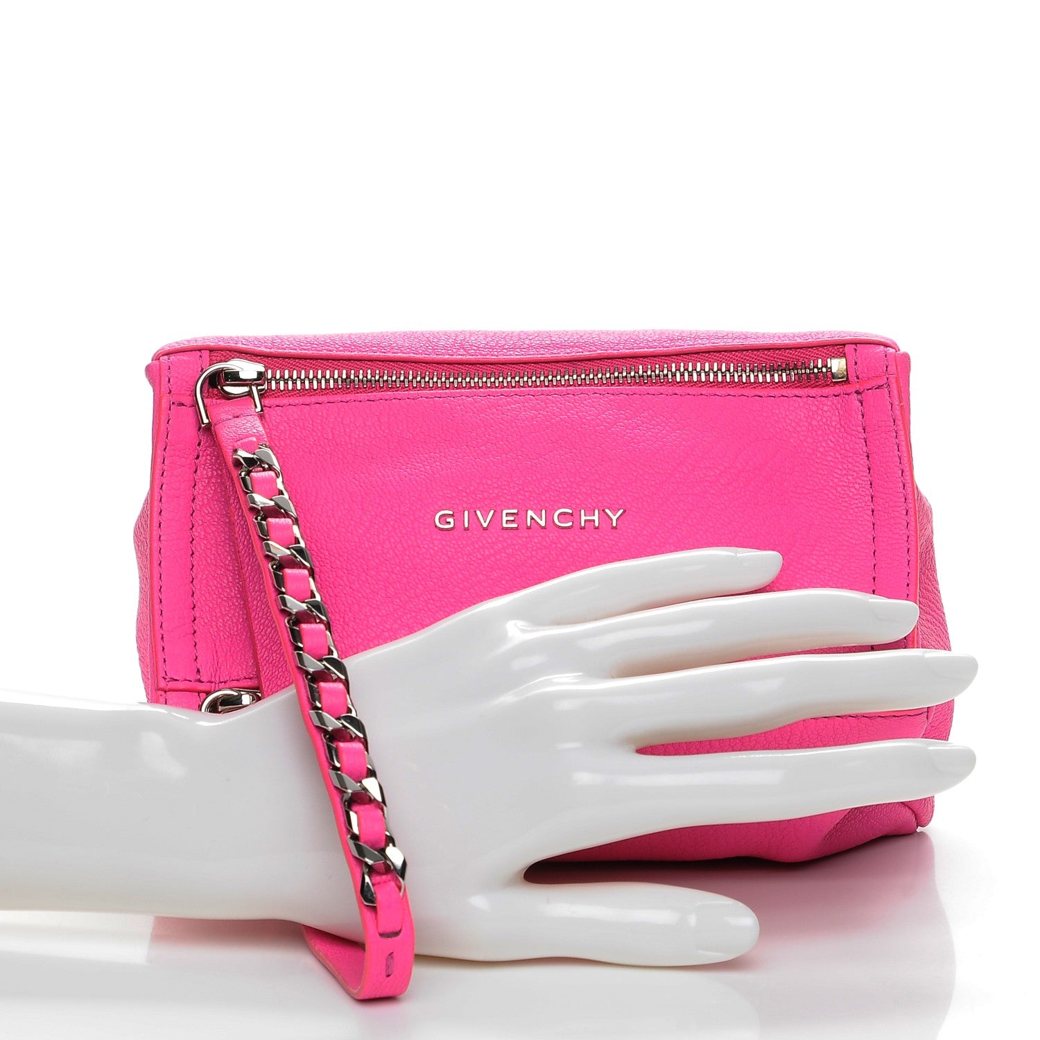 Givenchy Sugar Goatskin Pandora Wristlet Shocking Pink 2 of 7