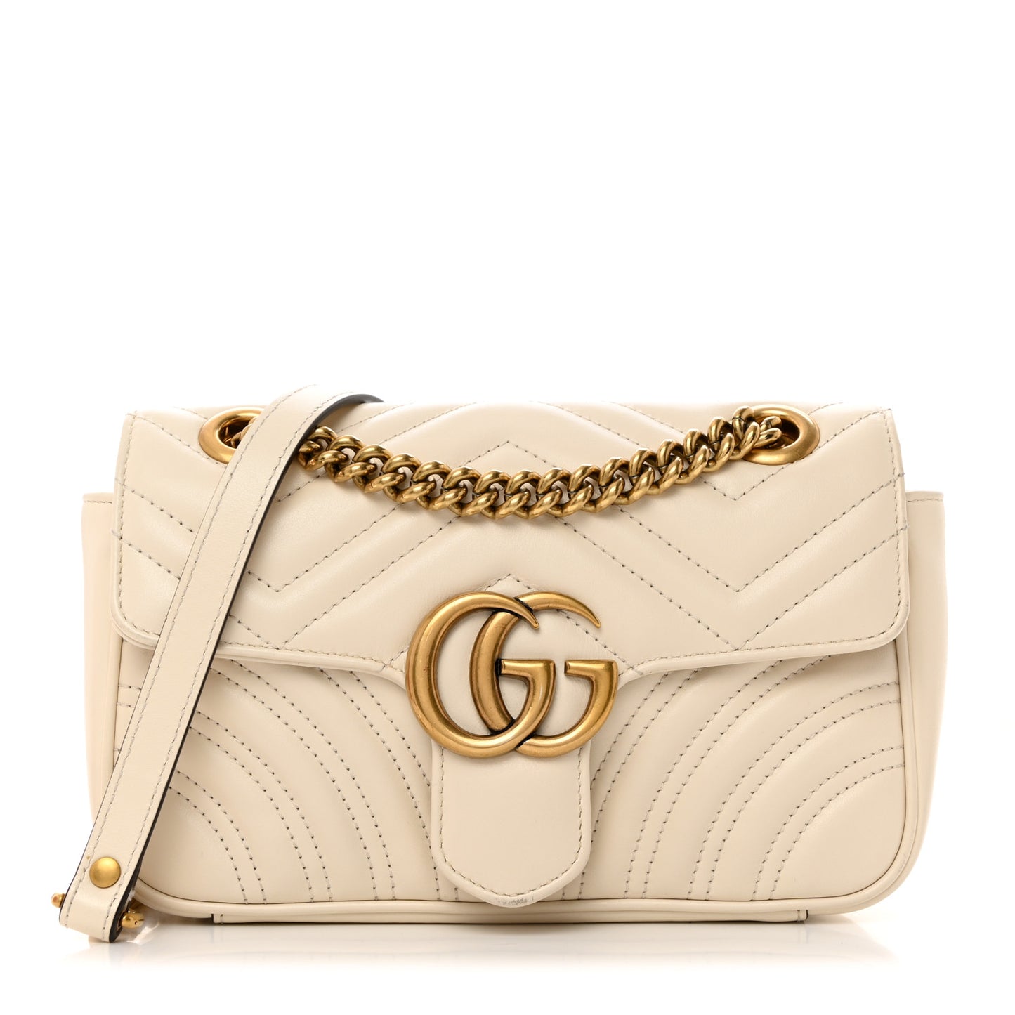 Calfskin Matelasse Mini GG Marmont Shoulder Bag White