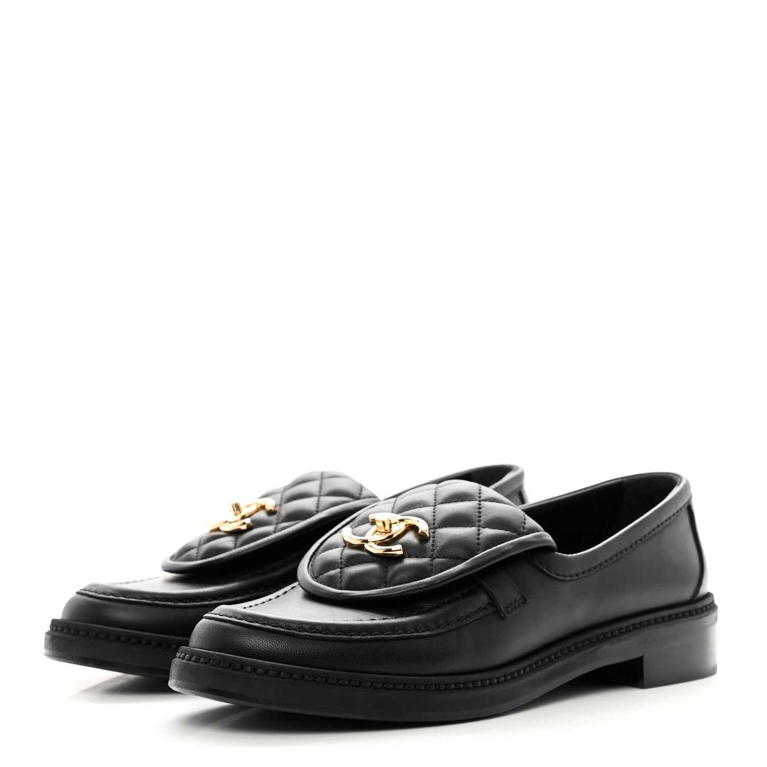 Chanel Lambskin Quilted CC Turnlock Loafers 38 Black 3 of 8