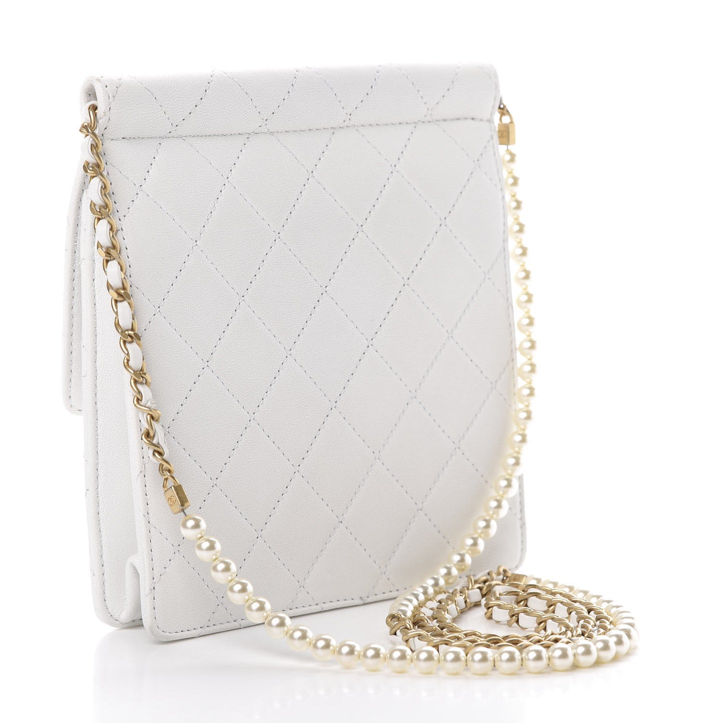 Lambskin Quilted Chic Pearls Flap White