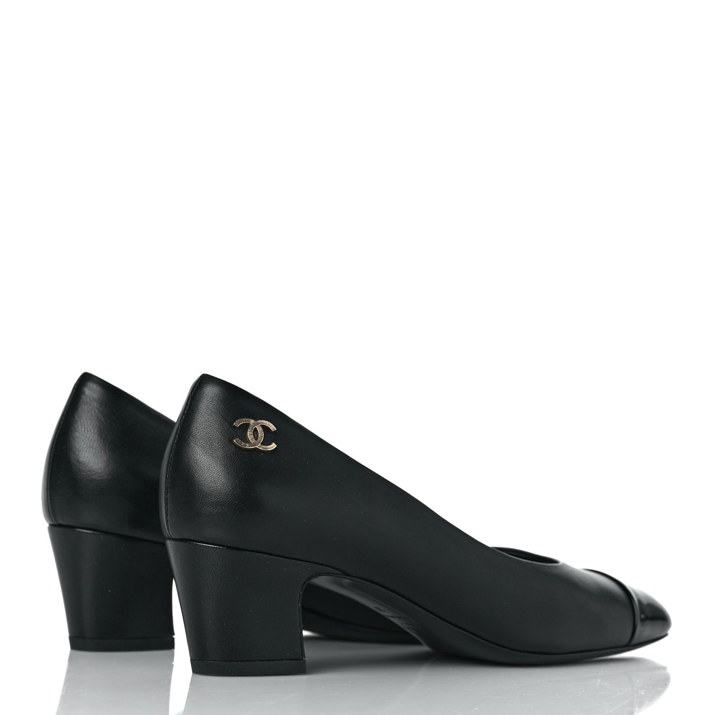 Lambskin Patent Calfskin Cap Toe CC Pumps 37 Black