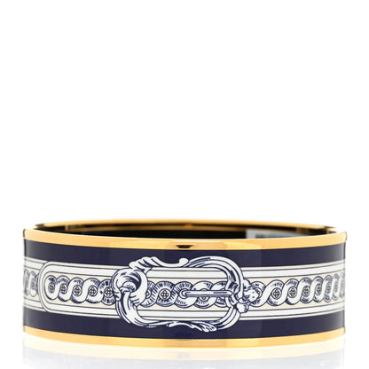Hermes Enamel Printed Bride De Cour Wide Bracelet 65 Beige Blue 3 of 5