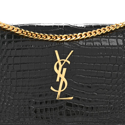 Saint Laurent Calfskin Crocodile Embossed Cassandre Wallet On Chain WOC Black 8 of 13