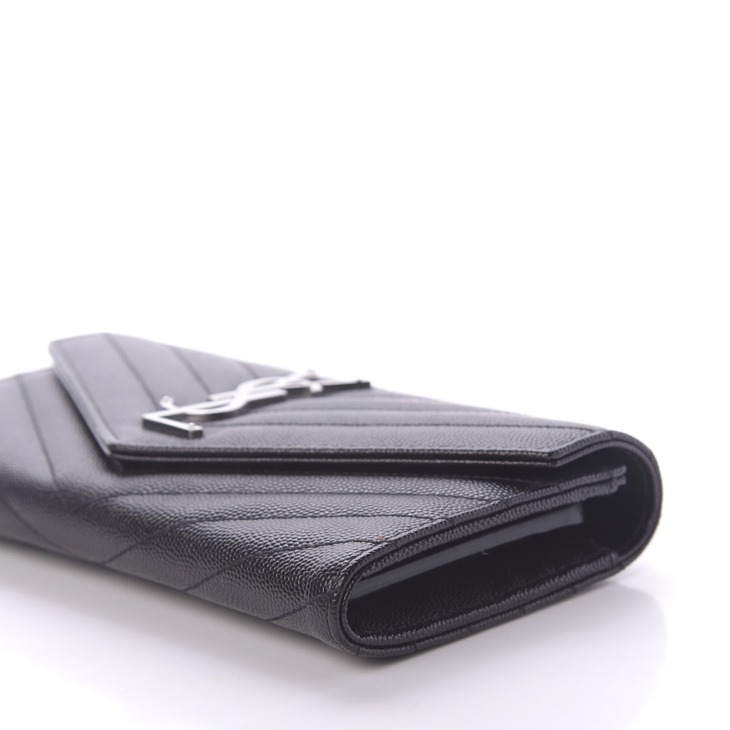 Saint Laurent Grain De Poudre Matelasse Chevron Monogram Flap Wallet Black 7 of 10
