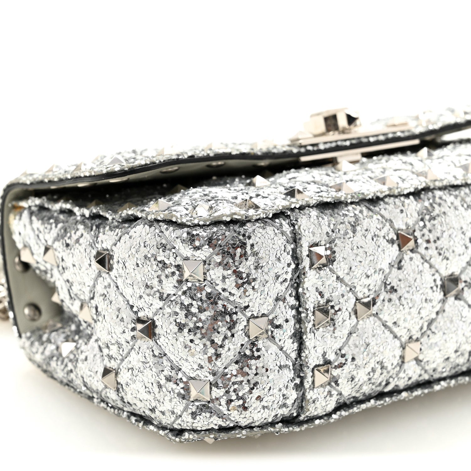 Valentino Garavani Glitter Mini Rockstud Spike Shoulder Bag Silver 8 of 12