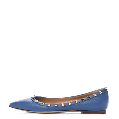 Valentino Garavani Pebbled Calfskin Rockstud Ballerina Flats 40 Baltique 1 of 13
