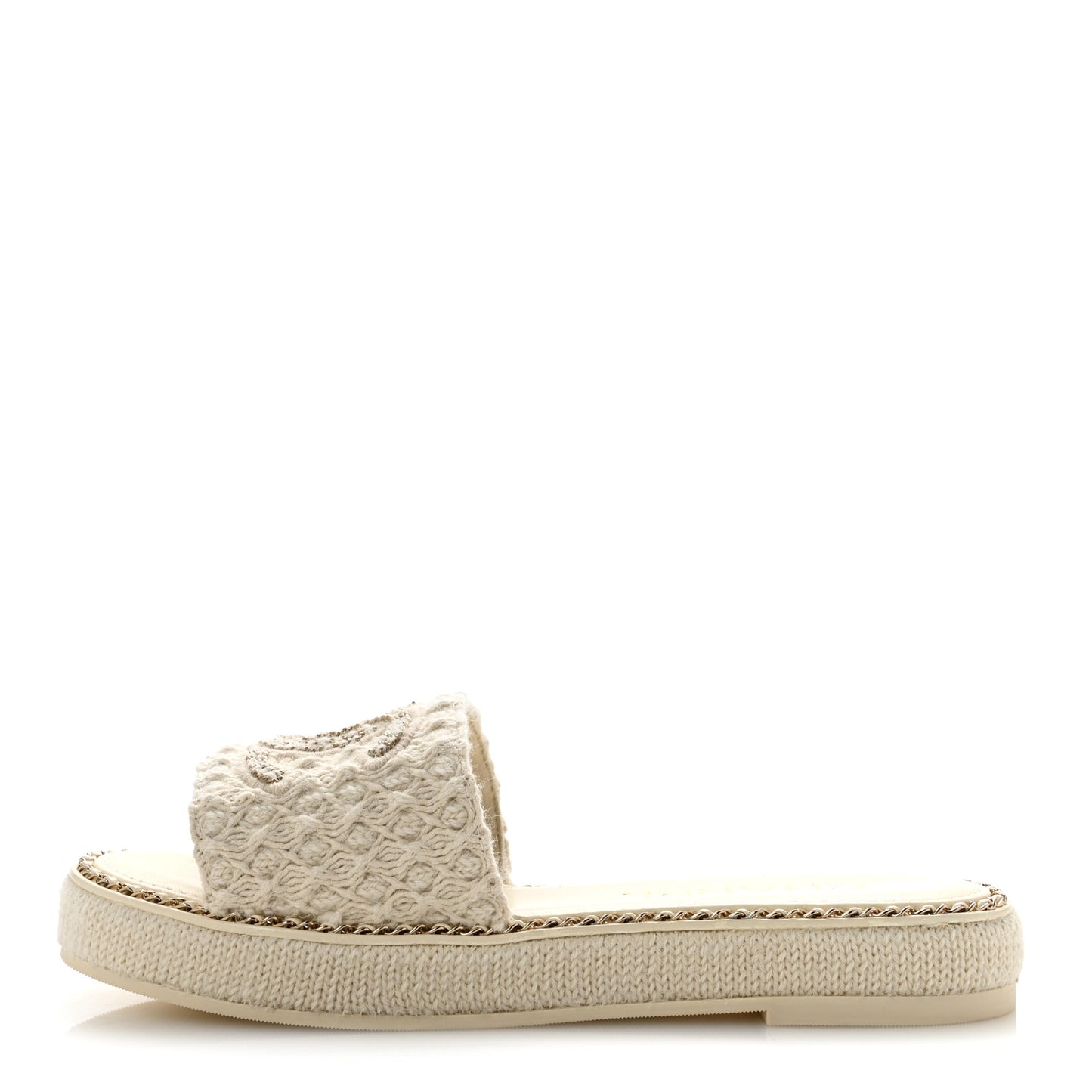 Wool Alpaca Chain CC Slide Sandals 38 Ivory