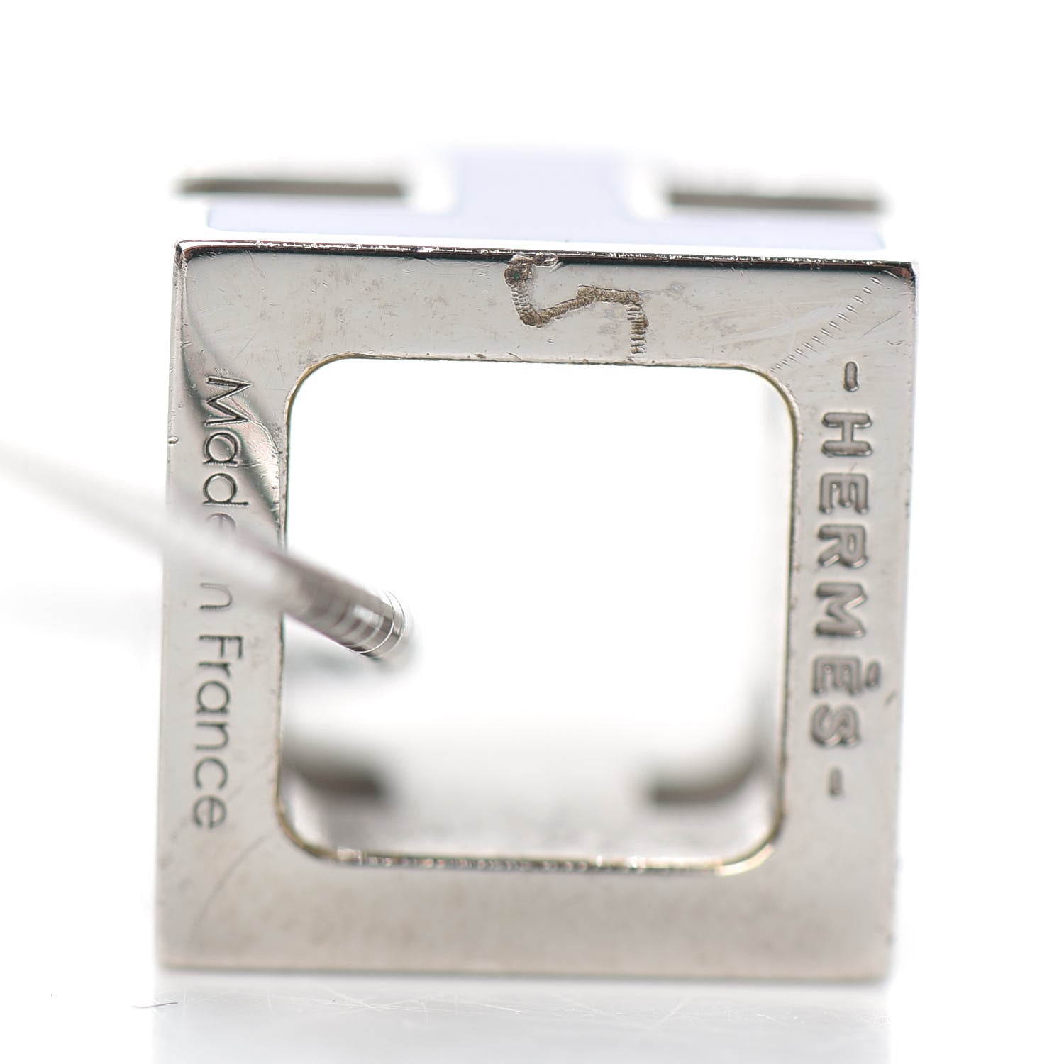 Hermes Palladium Lacquered Cage d'H Pendant Necklace Pervenche 5 of 5